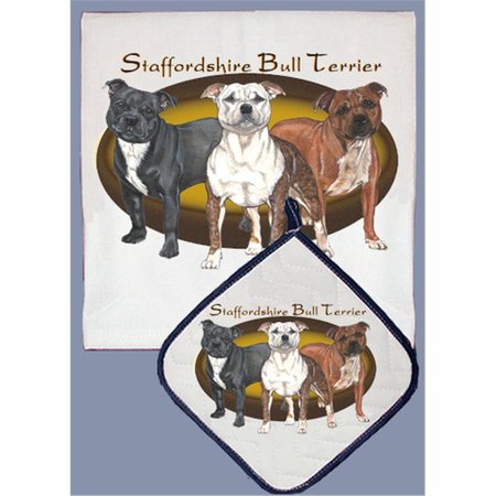 PIPSQUEAK PRODUCTIONS Dish Towel and Pot Holder Set - Staffordshire Bull Terrier PI392876